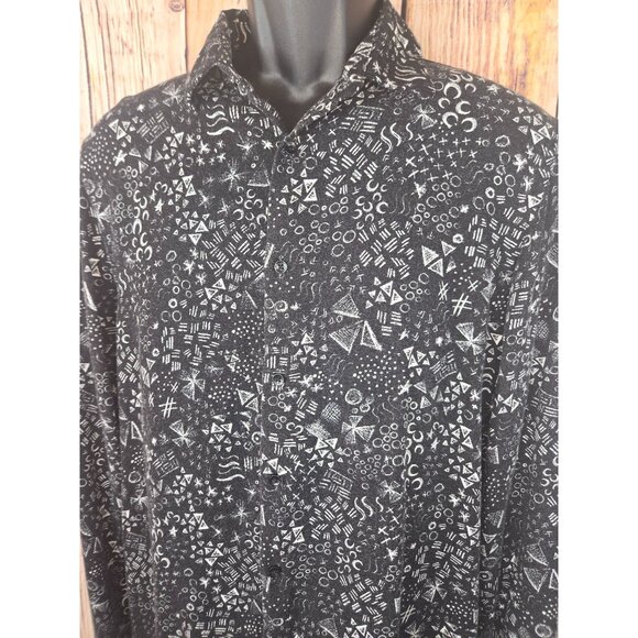 Zara Man Black Button-Up Shirt Large Geometric Print Regular Fit(40" Chest) - Picture 3 of 6